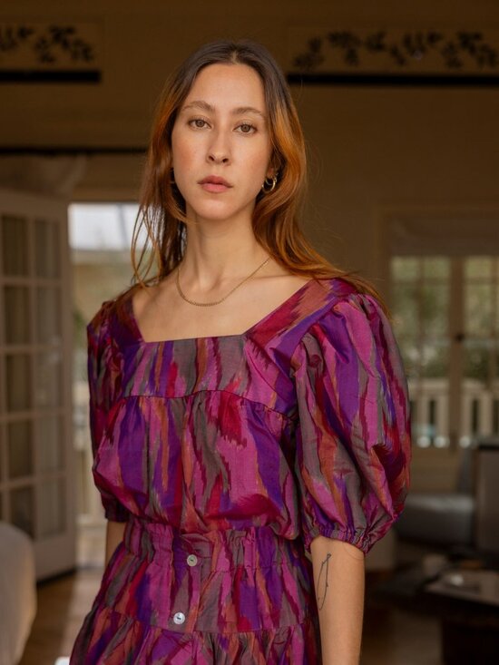 Horses Atelier Tops - Riviera Blouse in Fig Ikat